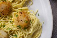 Bright Lemon Pesto Spaghetti with Pan-Seared Scallops