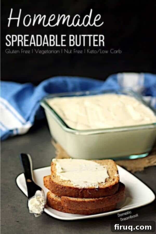 A close-up of homemade spreadable butter on a piece of bread. Homemade spreadable butter on bread