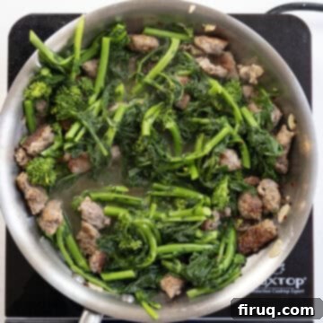 Sausage and Rapini Pasta 10 Chopped broccoli rabe added to the sauce.