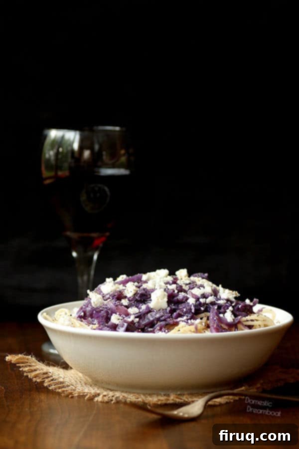 Spaghetti with Red Cabbage and Feta Spaghetti with Red Cabbage and Feta Cheese - Domestic Dreamboat #glutenfree #vegetarian #healthyeating