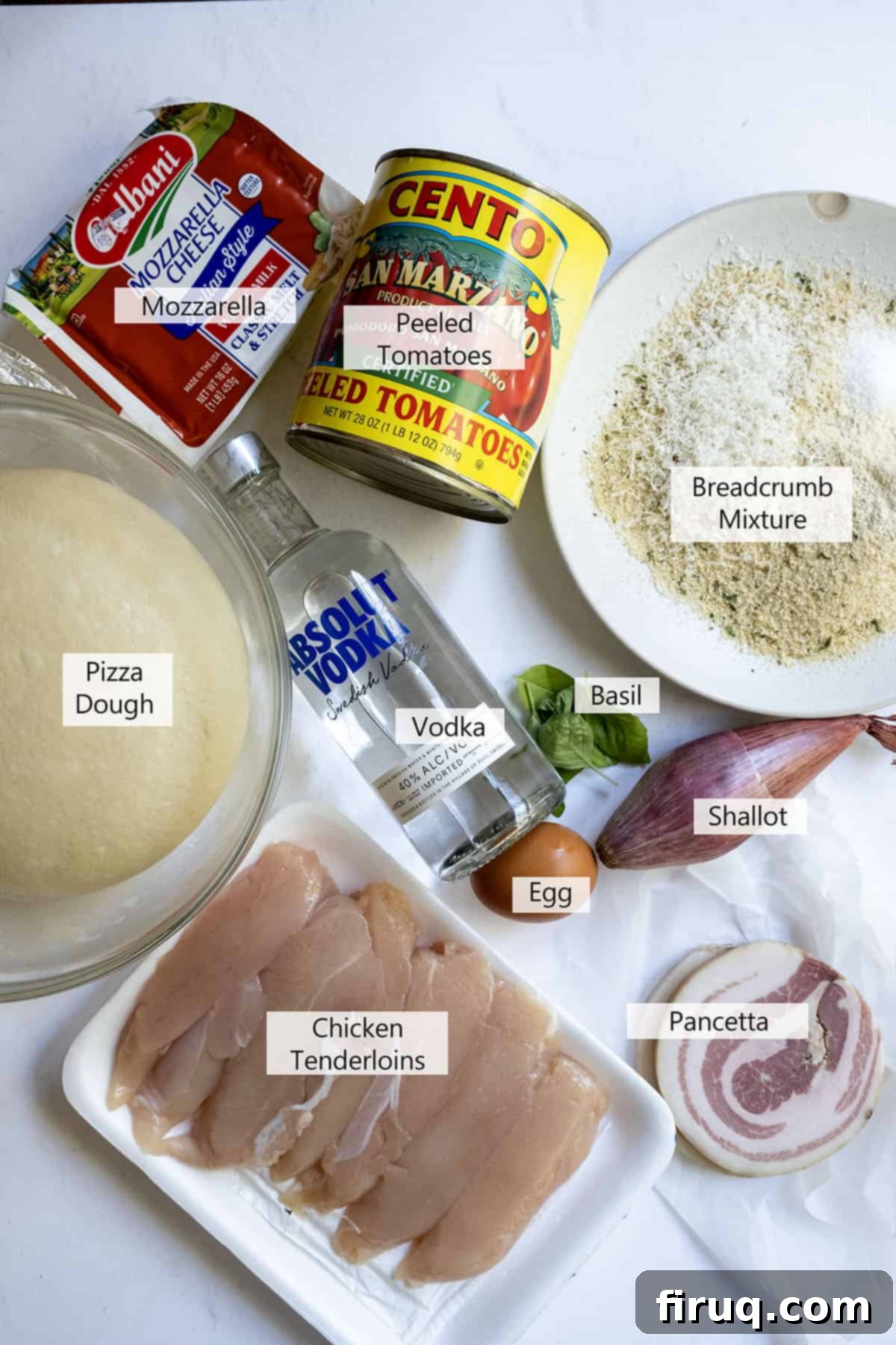 Creamy Vodka Chicken Pizza 3 Ingredients for the recipe.