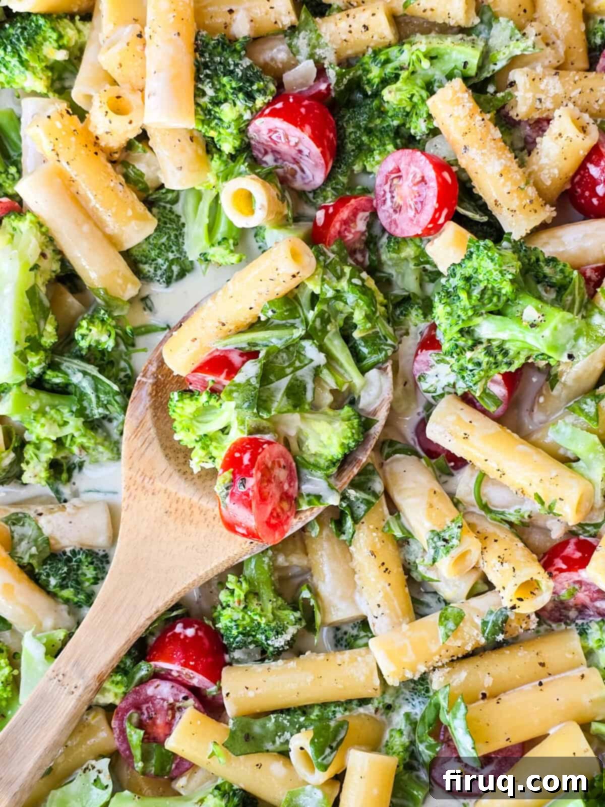 Lemony Creamy Pasta with Fresh Arugula and Broccoli 6 prepared lemon pasta in large skillet with wood spoon