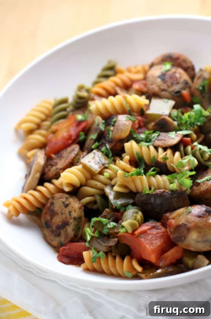 Easy Weeknight Sausage and Pepper Pasta 2 Healthy, Weeknight Sausage and Pepper Pasta from EricasRecipes.com