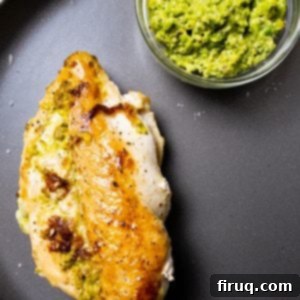 Perfect Pesto Stuffed Chicken 11 pistachio pea pesto chicken breast, beautifully seared and stuffed with creamy cheese and vibrant pesto