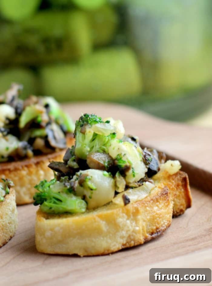 Hearty Winter Crostini with Mushrooms, Broccoli, and Hominy 2 Winter Crostini with Mushrooms, Broccoli, and Hominy - Festive Appetizer
