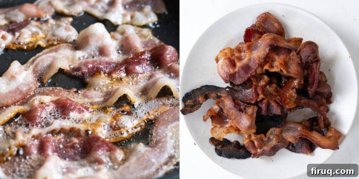 Your Italian Breakfast Sandwich 4 Frying bacon in a hot pan to achieve crispiness.