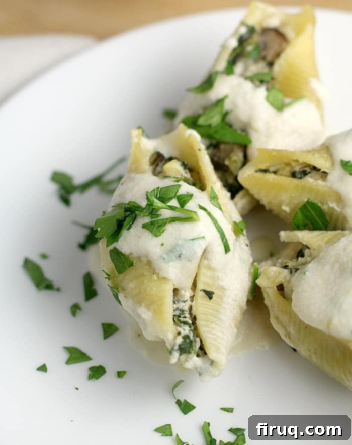 Creamy Vegan Spinach Artichoke Stuffed Shells in Dijon Chardonnay Sauce 6 Spinach Artichoke Stuffed Shells in Dijon-Chardonnay Sauce