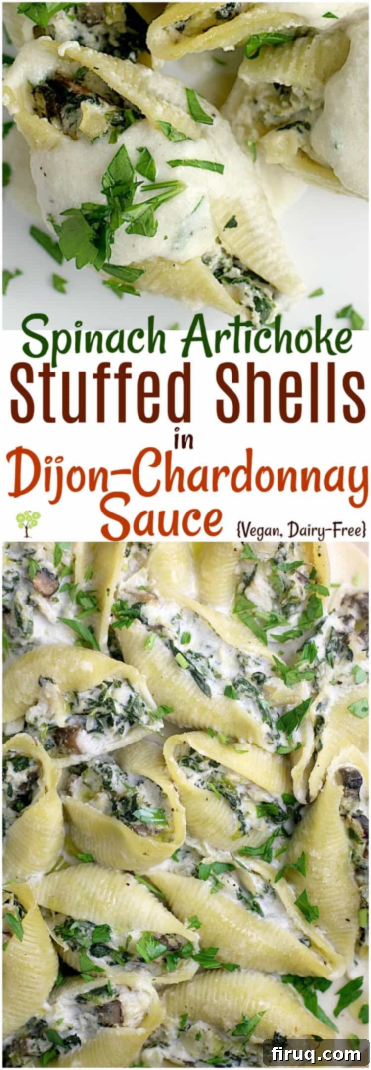 Creamy Vegan Spinach Artichoke Stuffed Shells in Dijon Chardonnay Sauce 7 Spinach Artichoke Stuffed Shells in Dijon-Chardonnay Sauce