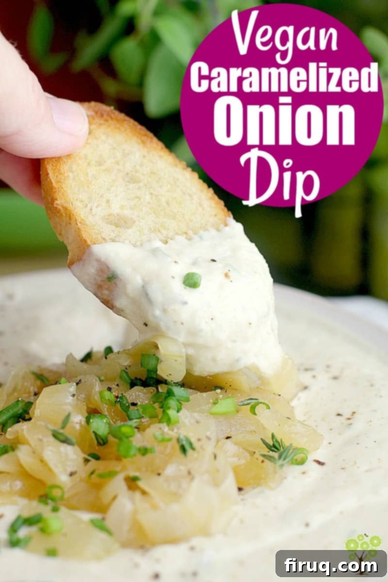 Irresistible Vegan Caramelized Onion Dip 7 This creamy Vegan Caramelized Onion Dip recipe with delicate flavors of caramelized onion and wine make this a sophisticated dish perfect for your holiday entertaining. #vegan #recipe #food #party #appetizer #vegetarian #onion #dip