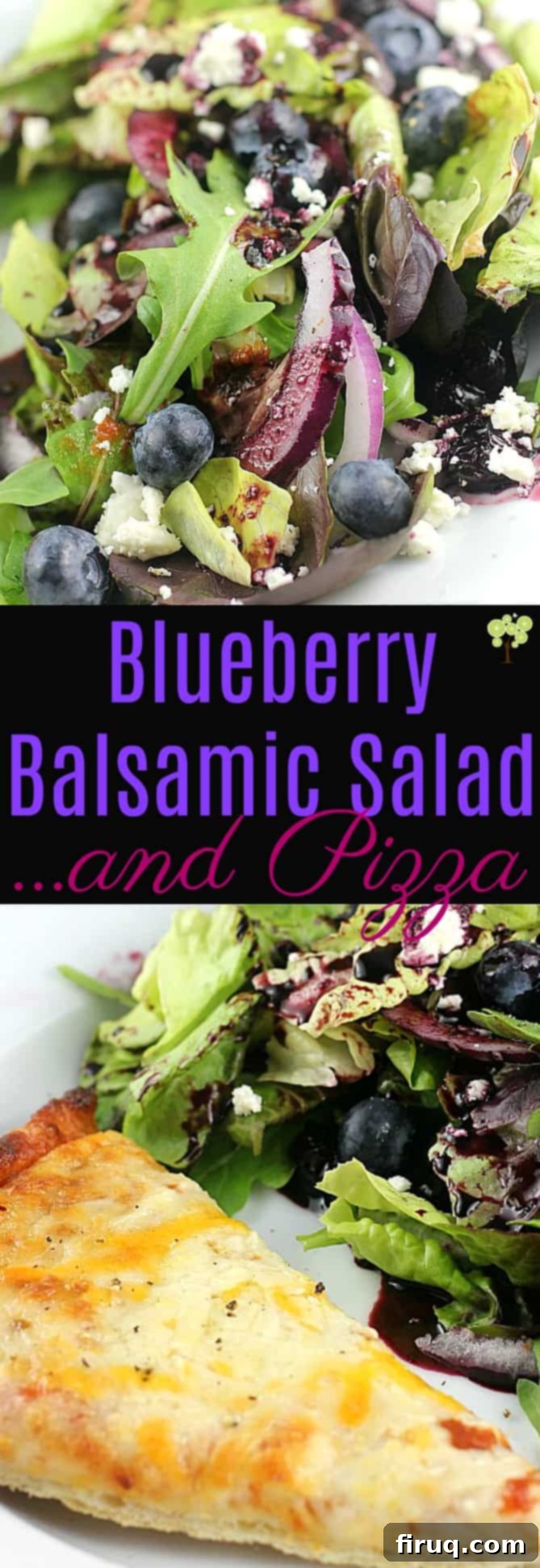 Blueberry Balsamic Medley 6 A family dinner scene with Blueberry Balsamic Salad, two Red Baron pizzas, and refreshing drinks.