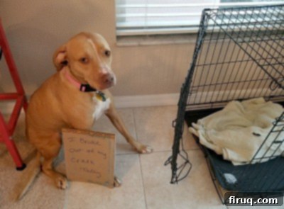 Blueberry Balsamic Medley 3 A dog looking ashamed with a sign that says 'I ripped the poop bag'