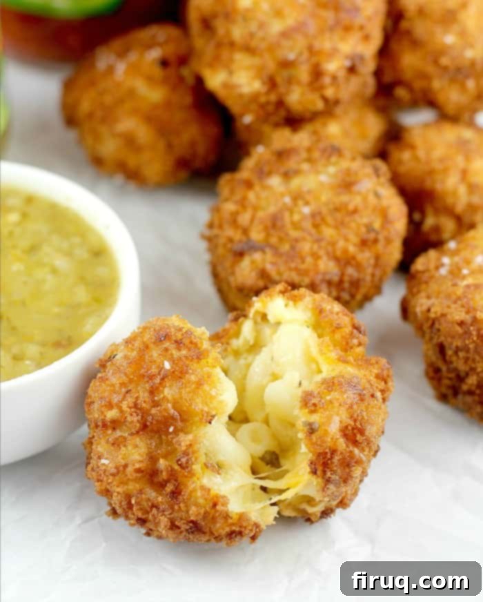 Golden-Fried Salsa Verde Mac & Cheese Poppers 2 Crispy Fried Salsa Verde Mac and Cheese Balls: The perfect game-day party food with a bold flavor boost from salsa verde.