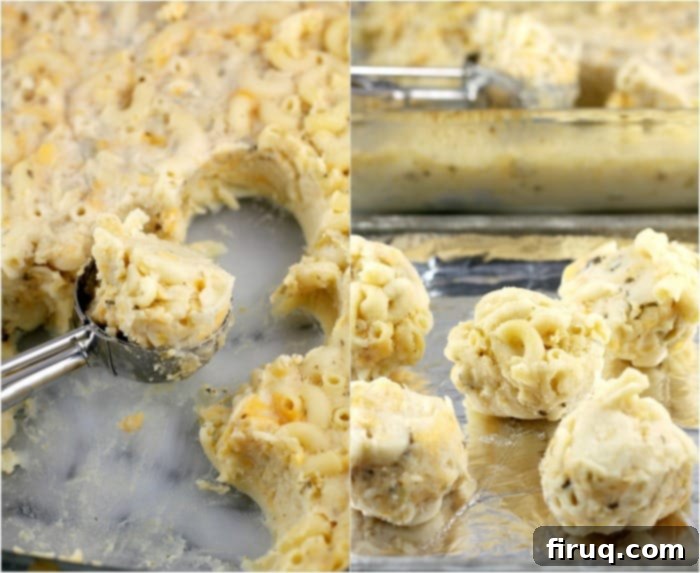Golden-Fried Salsa Verde Mac & Cheese Poppers 5 Using a scoop to make perfect-sized Fried Salsa Verde Mac and Cheese Balls.