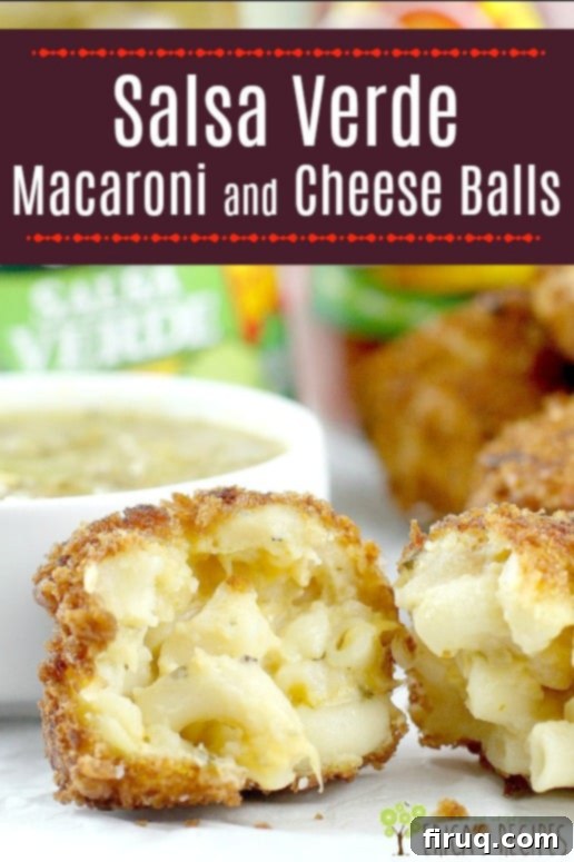 Golden-Fried Salsa Verde Mac & Cheese Poppers 8 Macaroni and cheese balls with a bold flavor boost from salsa verde, fried into crunchy awesome, game-day party food.
