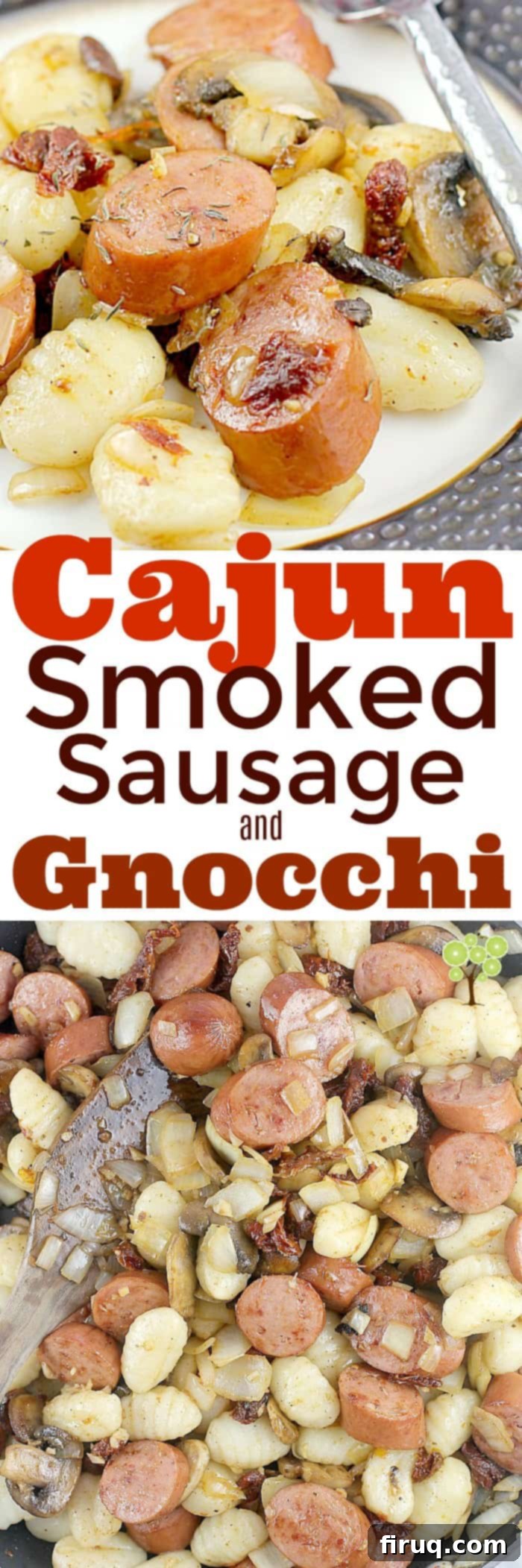 Cajun Smoked Sausage Gnocchi in 20 Minutes 12 A close-up of a serving of Cajun Smoked Sausage and Gnocchi, ready to be enjoyed as a quick and flavorful dinner. #EverydayEckrich #ad