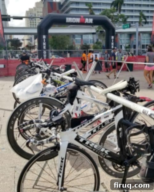 Ironman Miami 70.3 Race Recap: Pelotons and Pizza 3 Optimal bike position near the bike out for quick transition.
