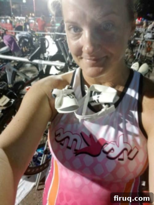 Ironman Miami 70.3 Race Recap: Pelotons and Pizza 8 Close-up of bike and gear in transition before the race.