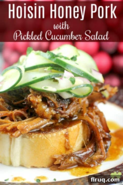 Sweet and Sticky Hoisin Honey Pulled Pork with Tangy Pickled Cucumber Salad 15 Hoisin Honey Pulled Pork with Pickled Cucumber Salad #DonVictorHoney #HoneyForHolidays #ad