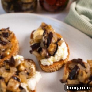 Zesty Eggplant and Onion Medley 10 Marinated eggplant on toast with ricotta.