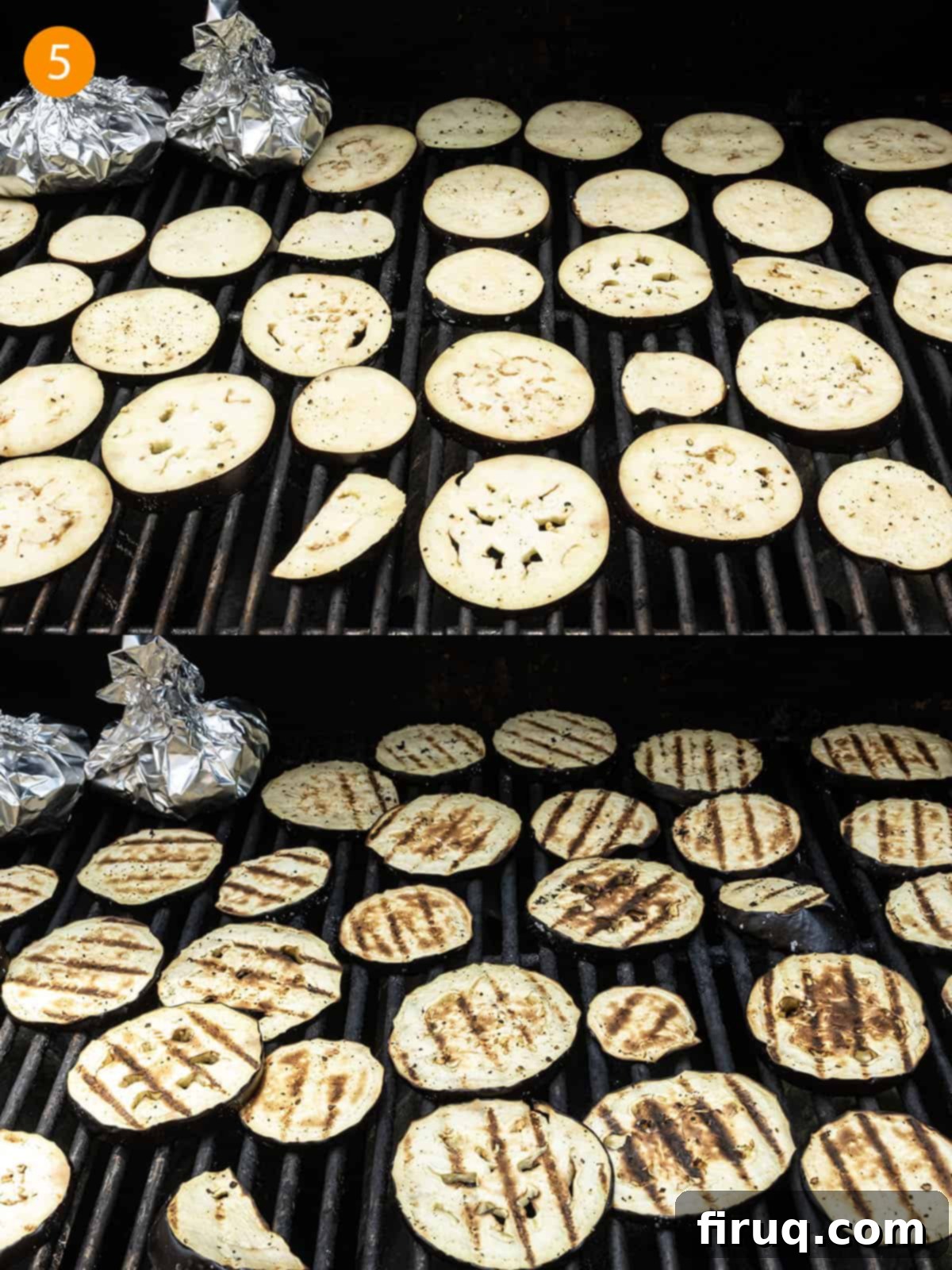 Zesty Eggplant and Onion Medley 5 Grilling eggplant on the grill.