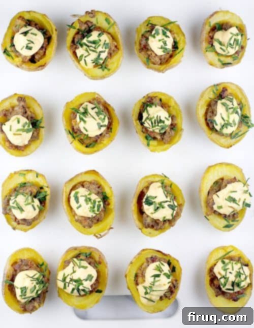 Crispy Cheeseburger Potato Poppers 7 A vibrant display of Mini Cheeseburger Potato Bites, ready for a party