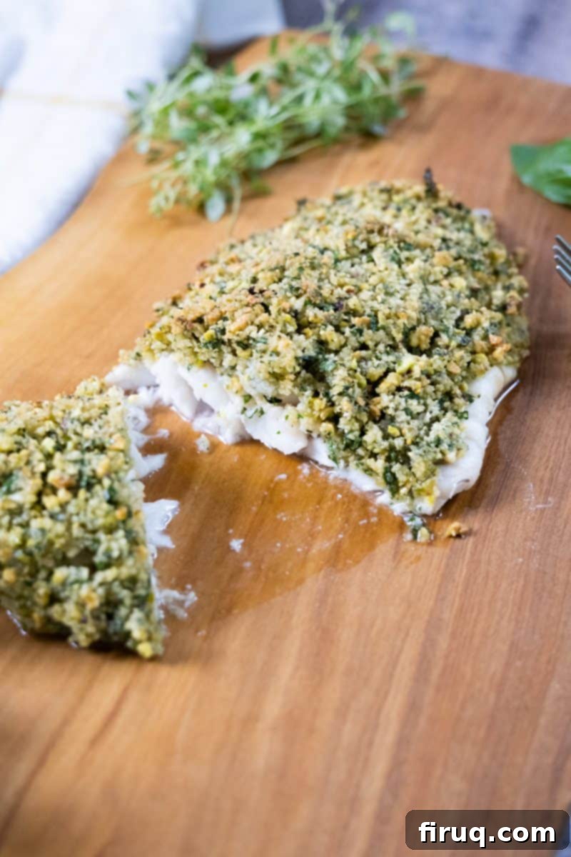 Crispy Pistachio Crusted Fish 2 Pistachio Crusted Fish with herbs, served with a side of fresh herbs