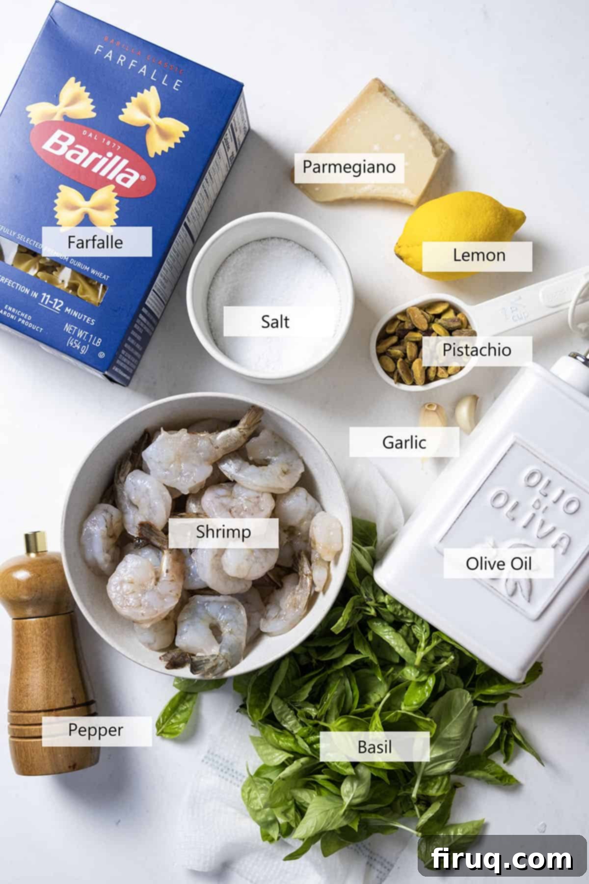 Velvety Pesto Shrimp Pasta 3 Ingredients for the recipe.