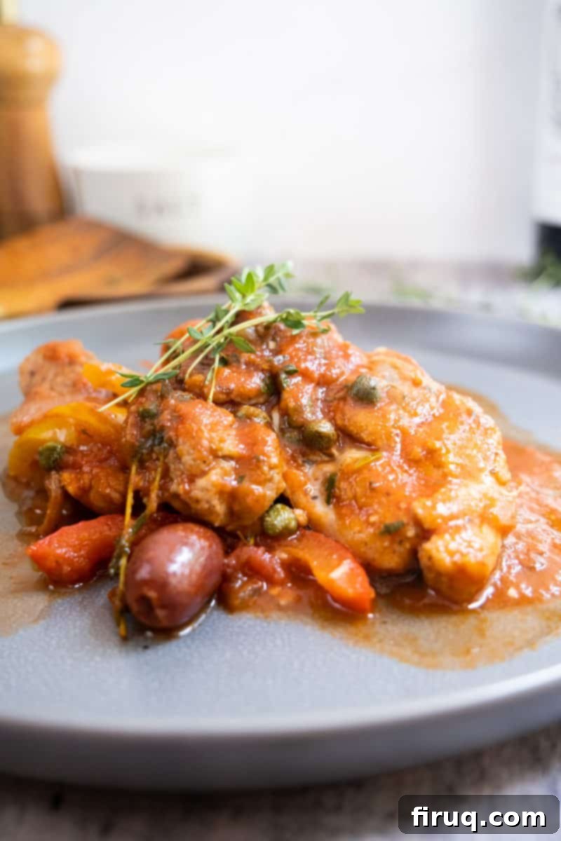 Weeknight Chicken Cacciatore 2 chicken cacciatore served with olives, capers, and fresh thyme