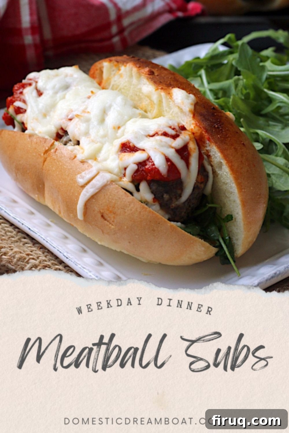 Close-up of a Meatball Sub Close-up of a meatball sub, showing melted cheese and sauce.
