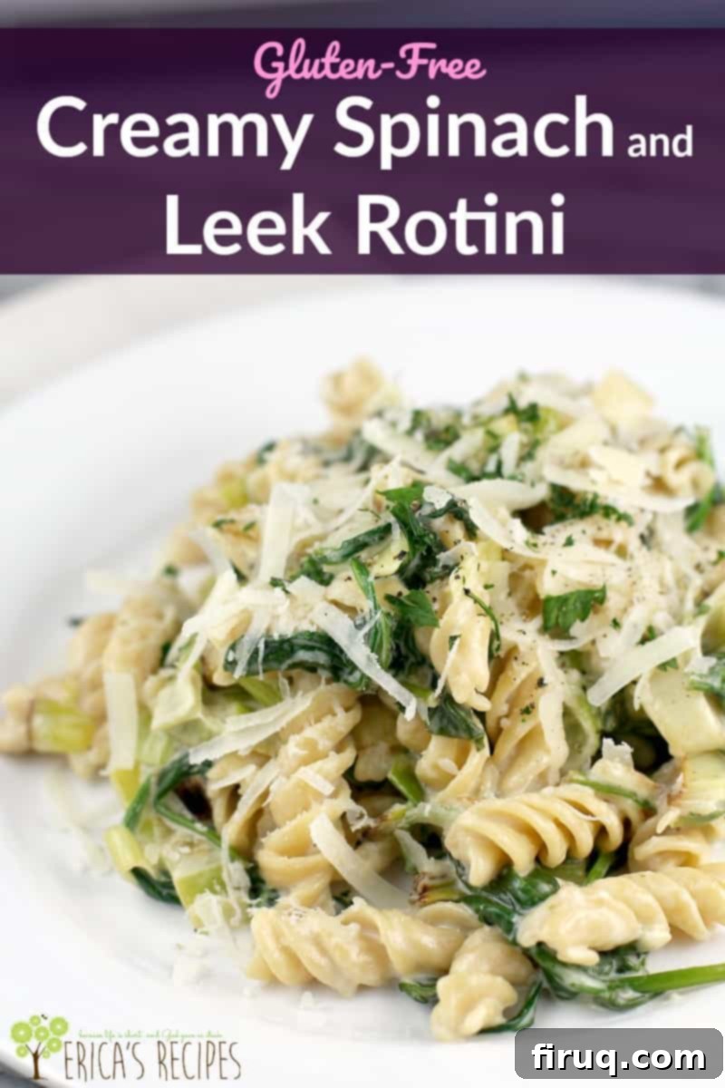Gluten-Free Velvet Spinach & Leek Rotini 13 Everything you love about creamy alfredo pasta, in a gluten-free recipe made special with leeks and spinach. If you have ever wondered what to do with leeks besides soup, this recipe is for you. #leeks #pasta #vegetarianrecipes #glutenfree
