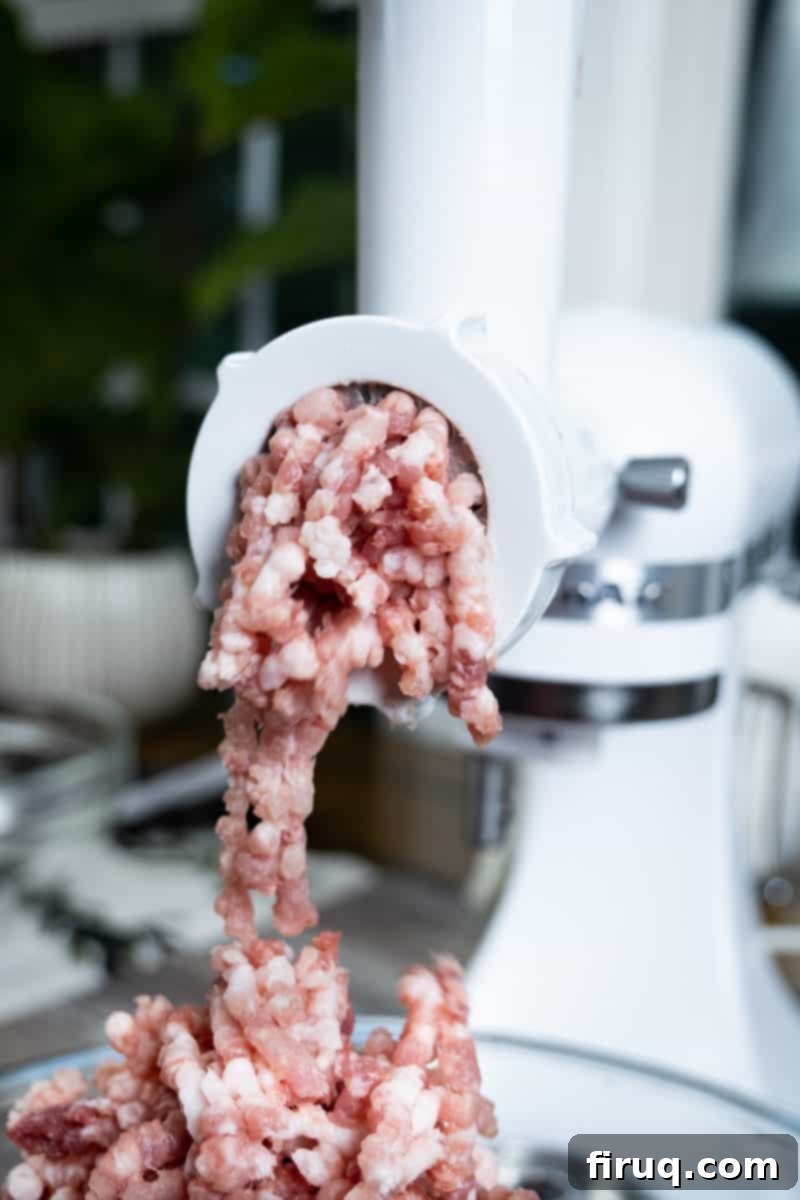 Crafting Perfect Italian Sausage at Home 3 pork falling out of the meat grinder