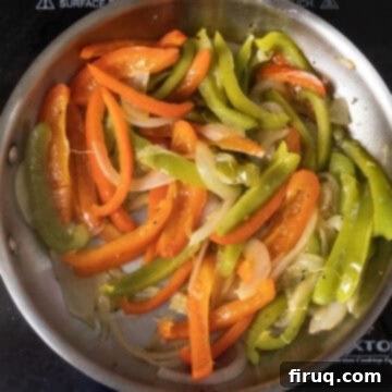 Garden Scramble Sandwich 7 peppers and onions softened in the frying pan after frying for 20 minutes.