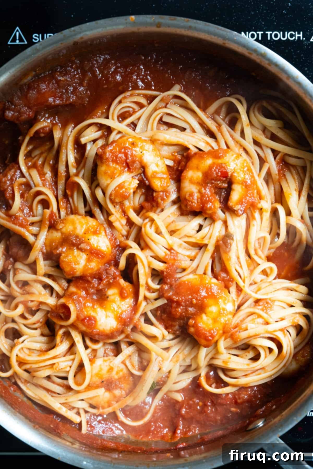 Fiery Shrimp Linguine Fra Diavolo 10 Linguine combined with sauce and shrimp.