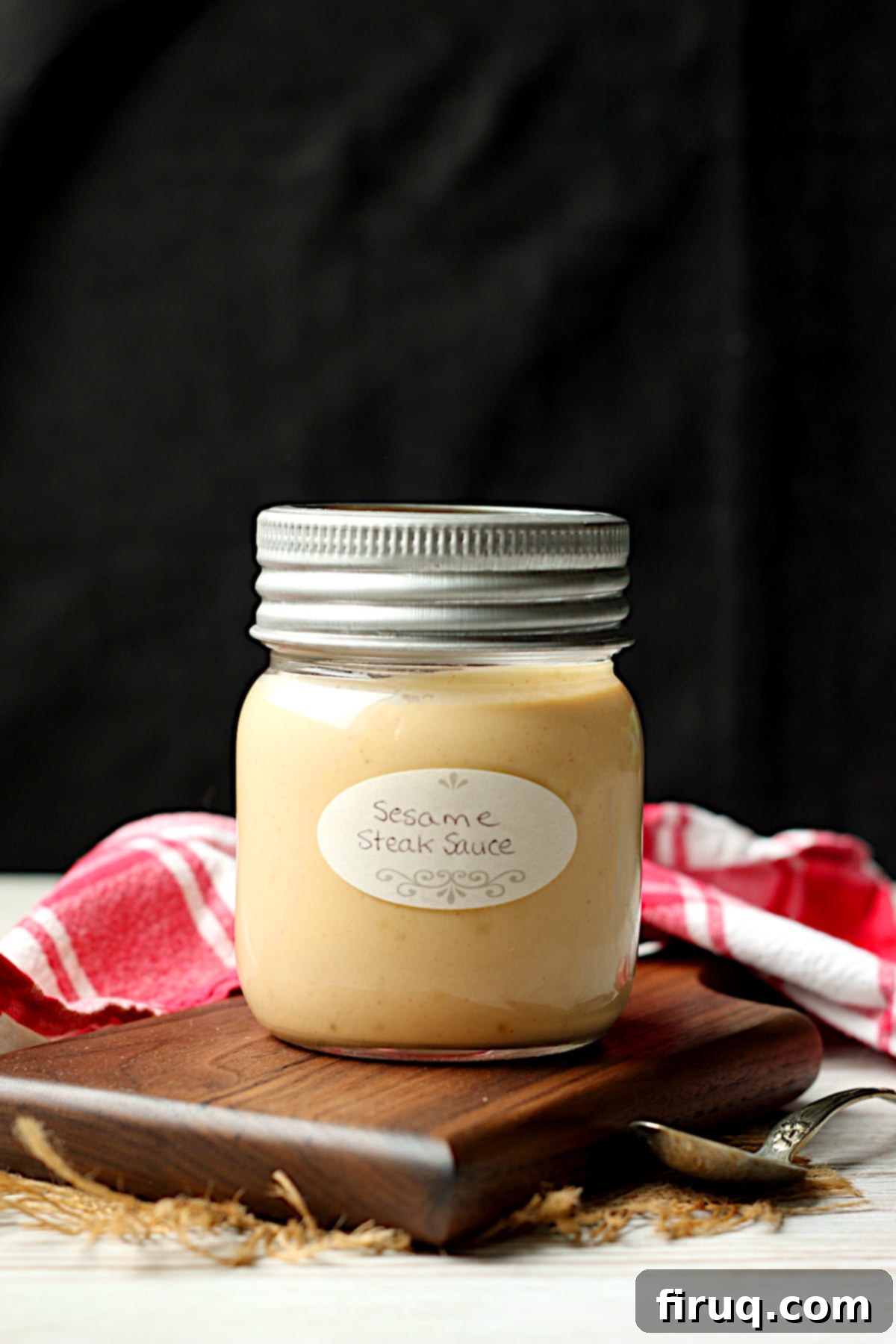 Sawmill Sesame Steak Sauce 2 Sesame steak sauce in a small jar.