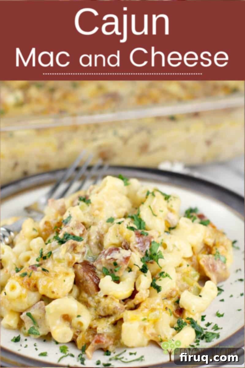 Bayou Mac and Cheese 9 image for pinterest with text overlay of the recipe title