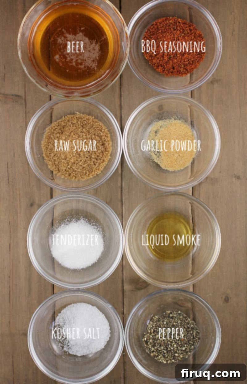 Homemade Beef Jerky Made Easy 9 ingredients for beer bbq marinade in glass bowls