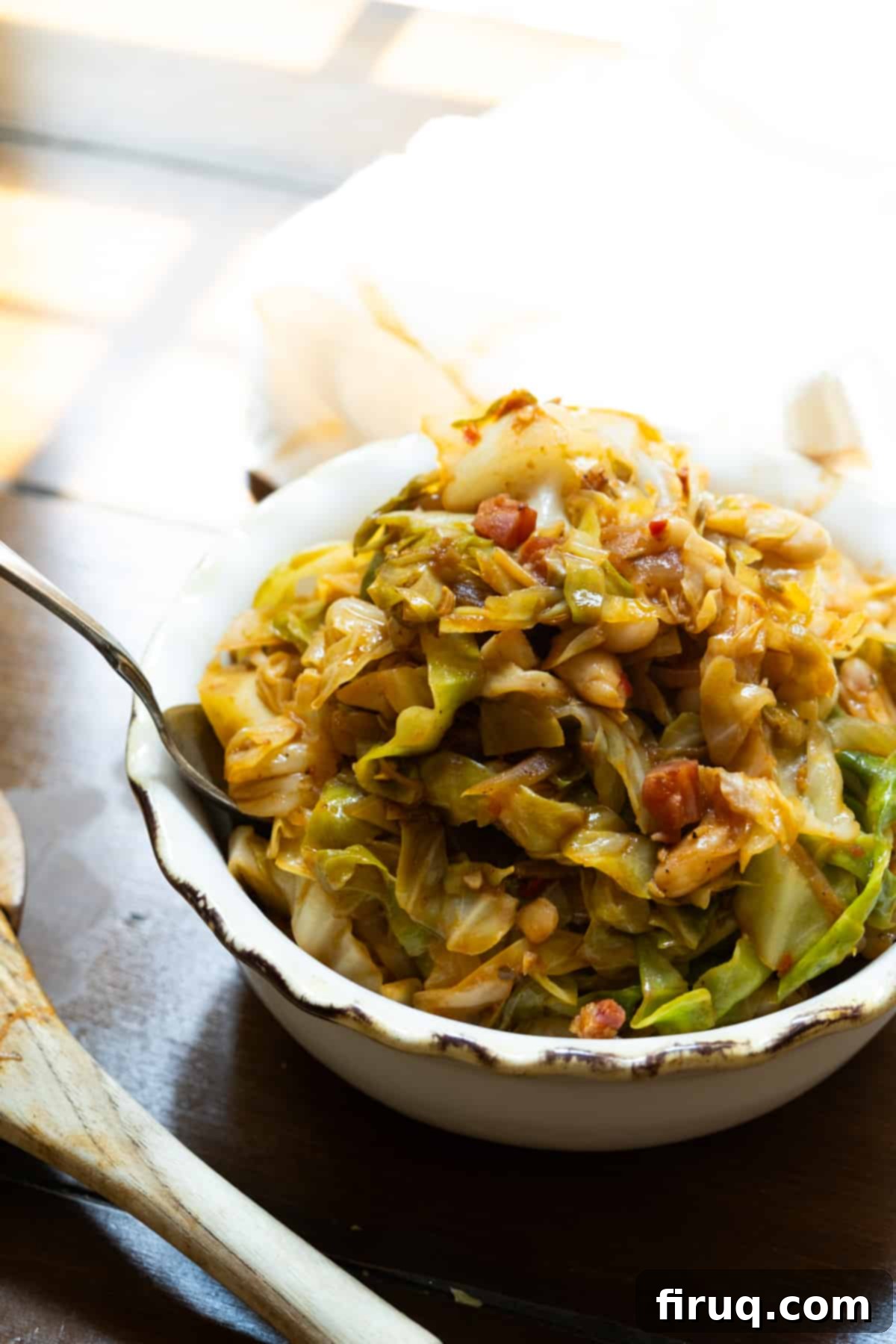 Hearty Italian Cabbage 11 A bowl of delicious Italian cabbage with pancetta, ready to be enjoyed