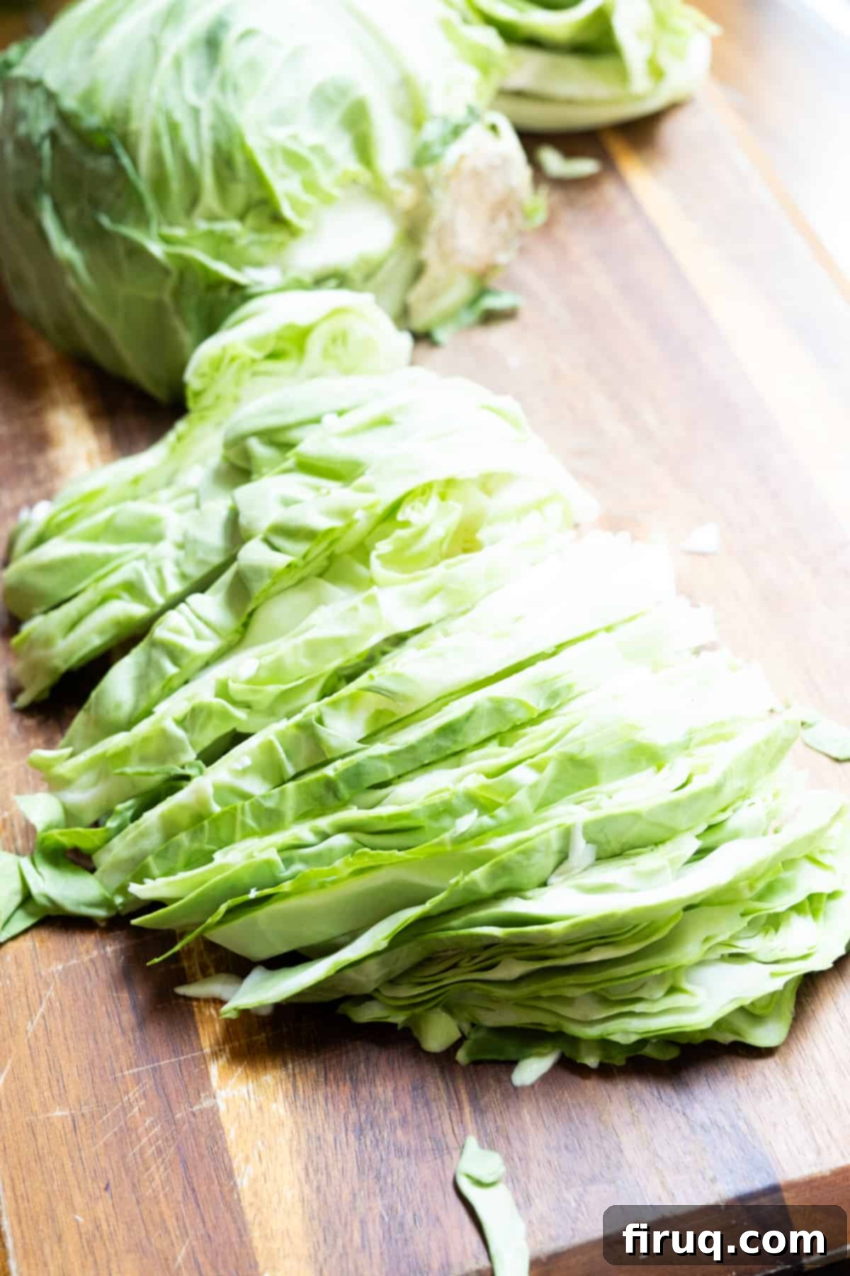 Hearty Italian Cabbage 4 Fresh green cabbage, expertly chopped and ready for cooking