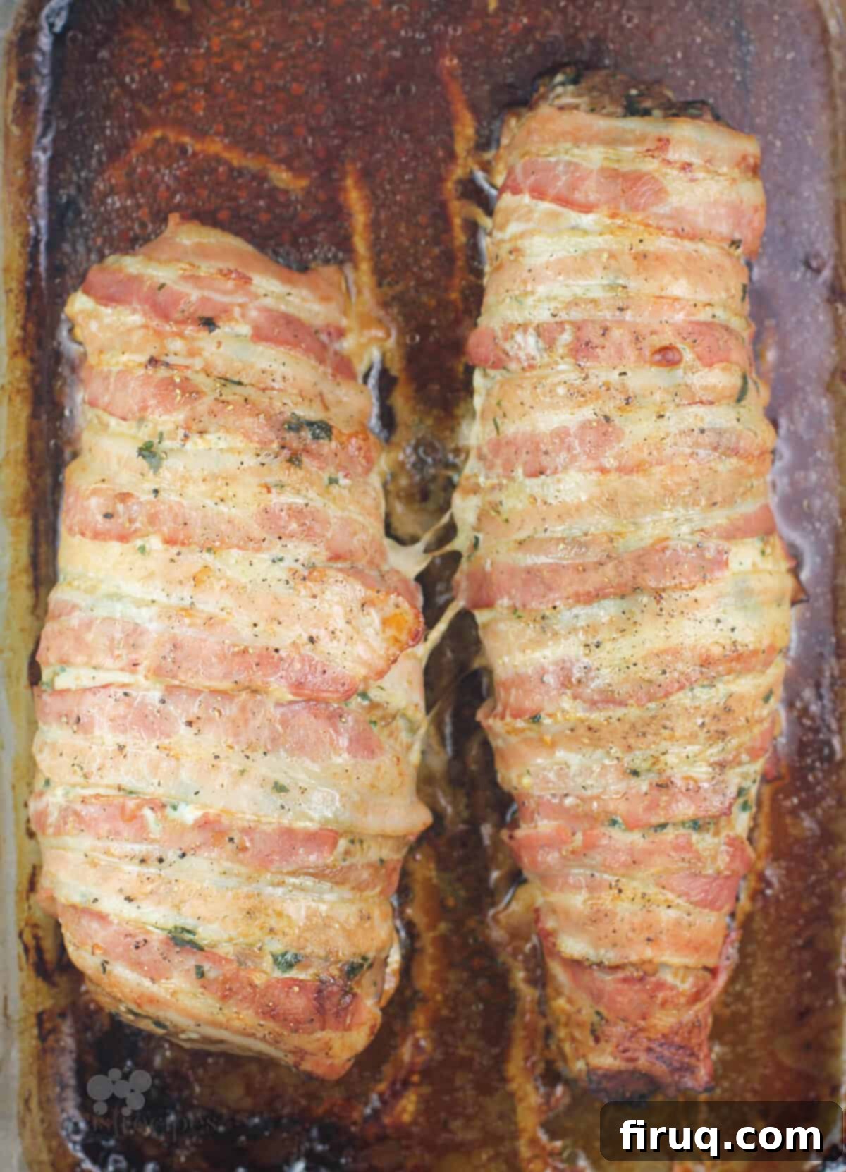 Easy Weeknight Roasted Pork Tenderloin 7 two bacon-wrapped pork roasts in bake dish