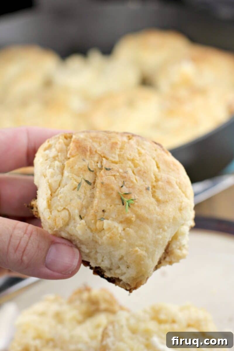 Aromatic Grilled Honey Thyme Biscuits 12 A hand holding a warm, flaky grilled honey biscuit.