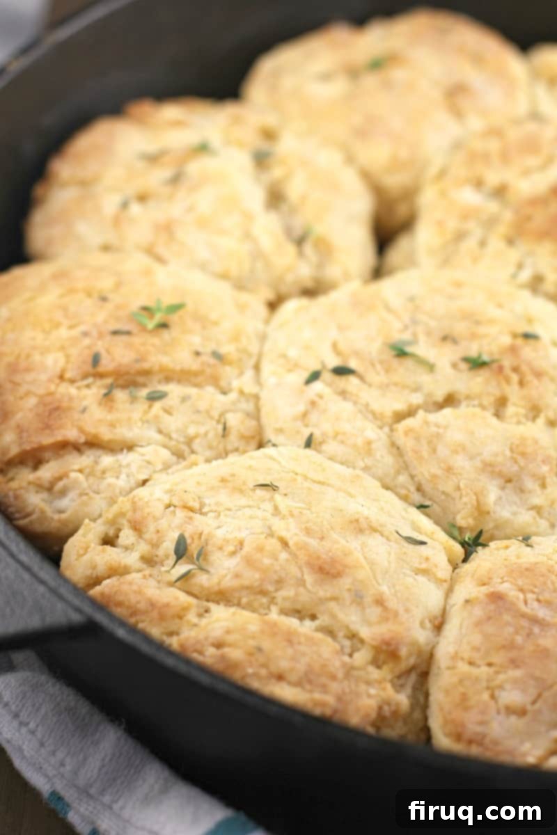Aromatic Grilled Honey Thyme Biscuits 14 cooked biscuits in a pan with thyme sprinkled over