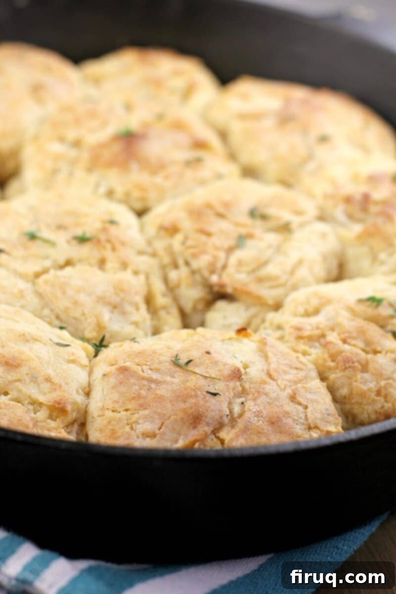 Aromatic Grilled Honey Thyme Biscuits 10 A cast iron pan filled with golden-brown grilled honey biscuits.