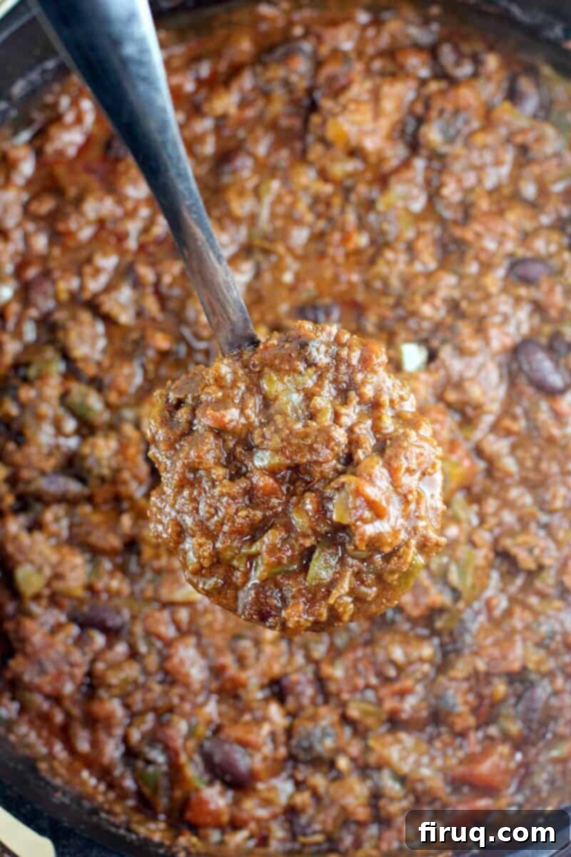 Ultimate Smoked Chili 3 ladle scooping up chili