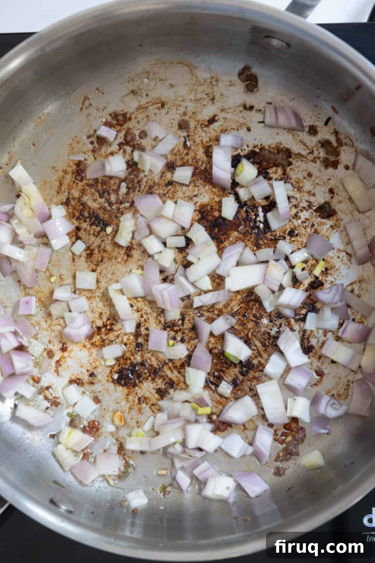 Rosé Sausage Pasta 5 shallots sauteing