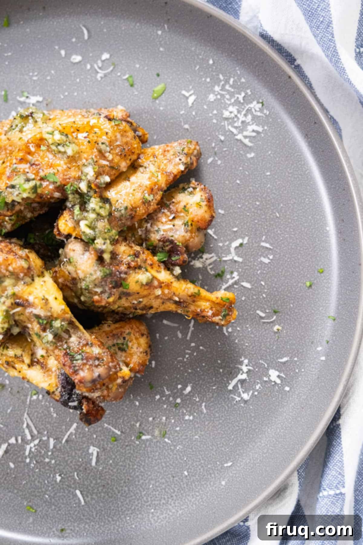 Crispy Air Fryer Garlic Parmesan Wings 8 Platter of perfectly golden-brown, crispy air fryer garlic parmesan wings, ready for serving