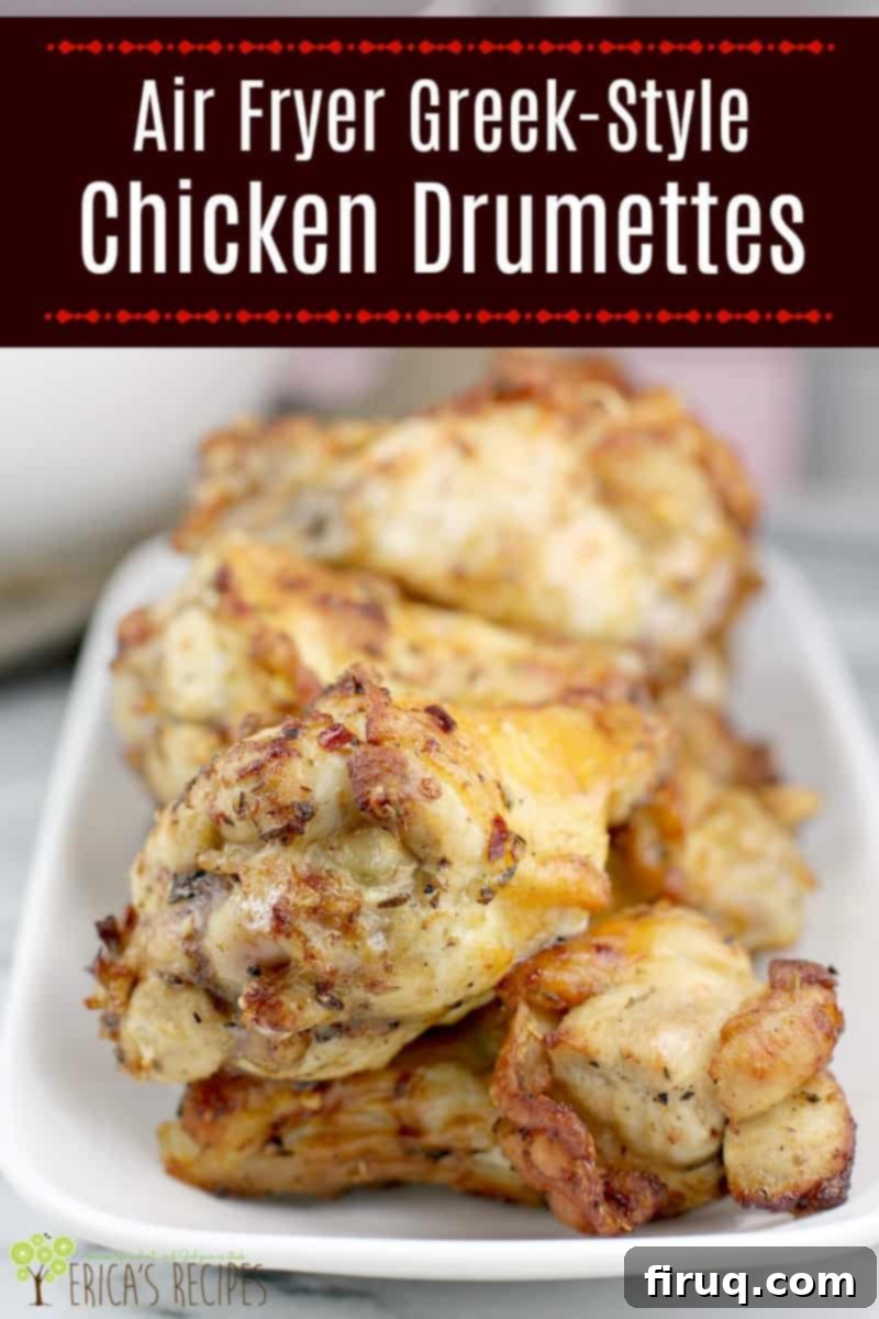 Crispy Greek Air Fryer Wings 9 image for pinterest with recipe name text overlay: Air Fryer Greek-Style Chicken Wings
