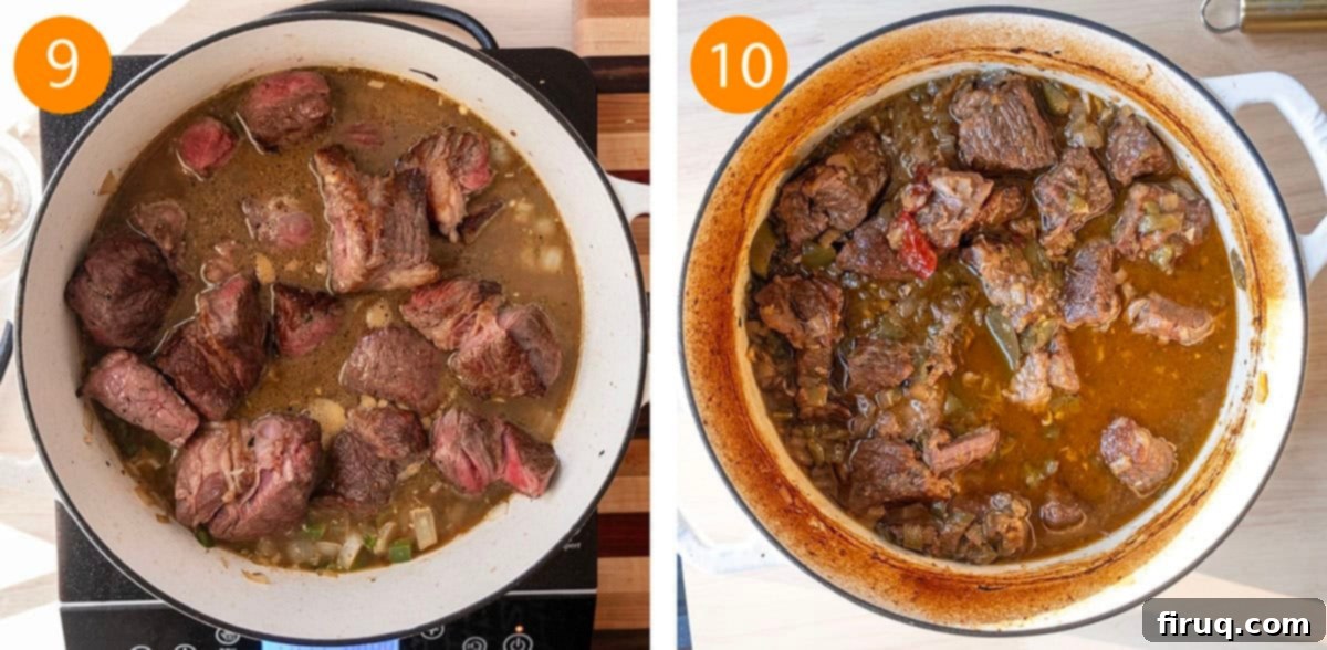 Ultimate Dutch Oven Barbacoa Tacos 6 Braised beef in the pot.