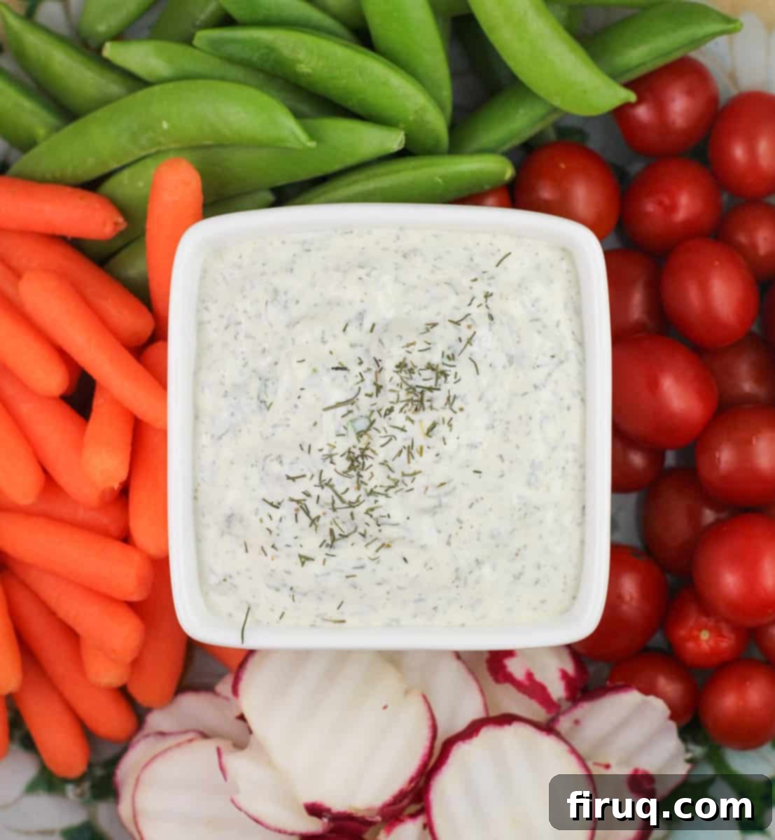 Forget Ranch This Is the Only Veggie Dip You Need 3 prepared veggie dip in small white dish in the center of vegetable platter