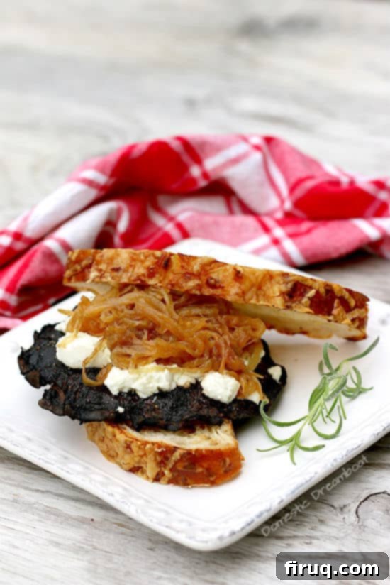 Grilled Portabella Sandwich with Caramelized Onions and Goat Cheese Grilled Portabella Mushroom Sandwich with Caramelized Onions and Goat Cheese