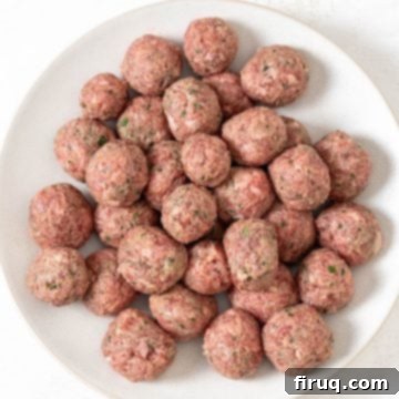 Classic Italian Wedding Soup 4 Small, perfectly rolled Italian meatballs ready for cooking